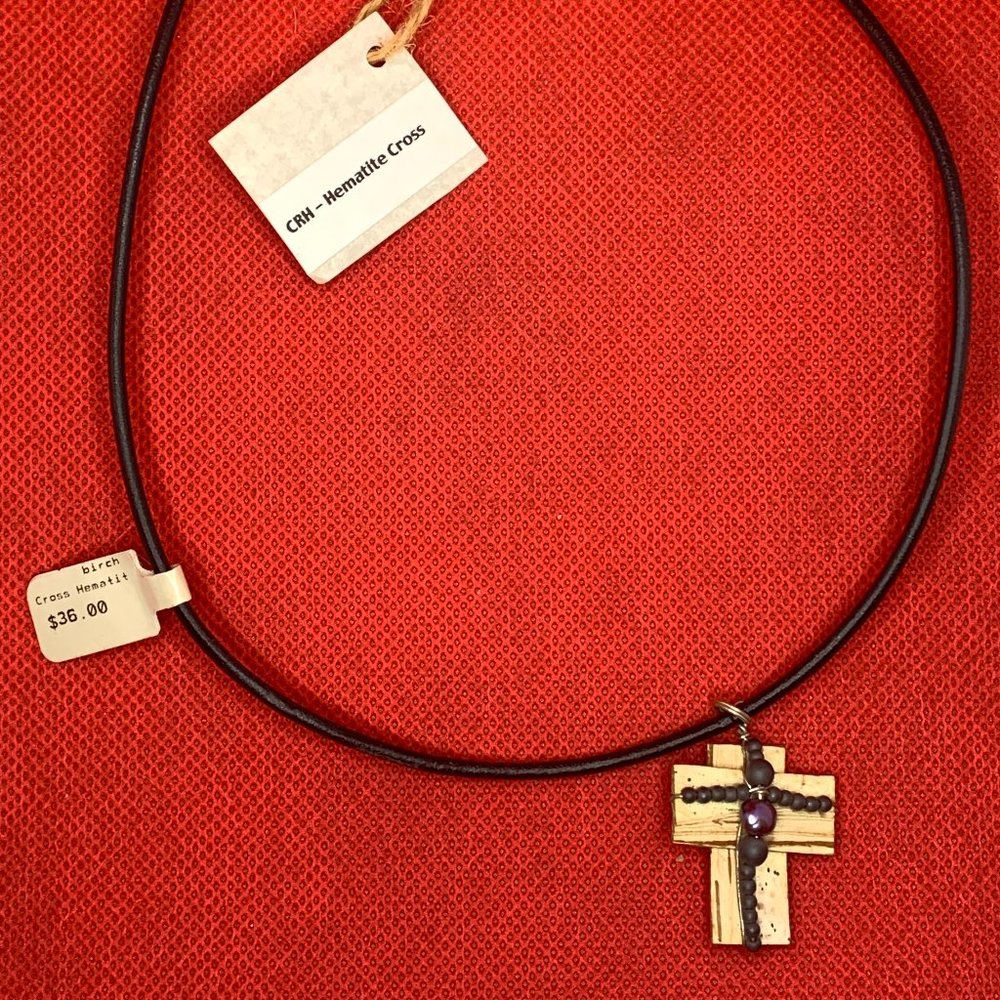 Tessoro Birch Cross/Hemetite Cross Necklace